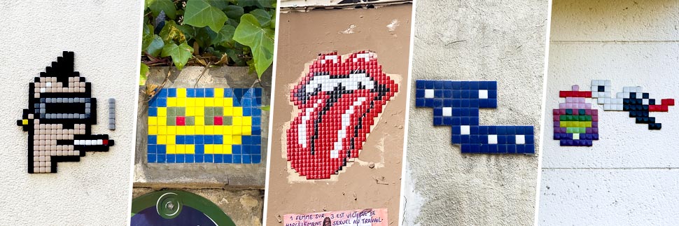 Street-Art-Mosaike von The Mosaist, Invader, Zigom, Solrac und Stork in Paris