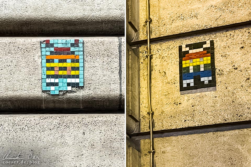 Street-Art-Mosaike von LA GRENOUILLE MASQUÉE in Paris