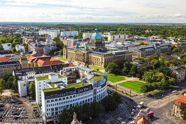 Stadtansicht Leipzigs mit dem Bundesverwaltungsgericht in Leipzig, Deutschland.