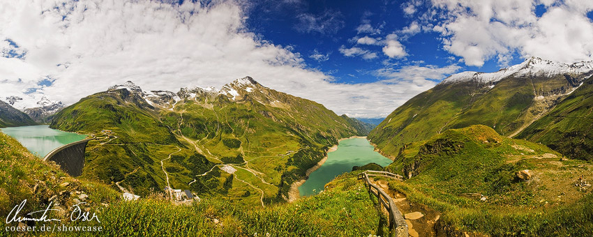 Panorama des Stausees Mooserboden in Kaprun, Österreich.