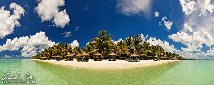 Panorama des Strandabschnitts von Trou aux biches, Mauritius.