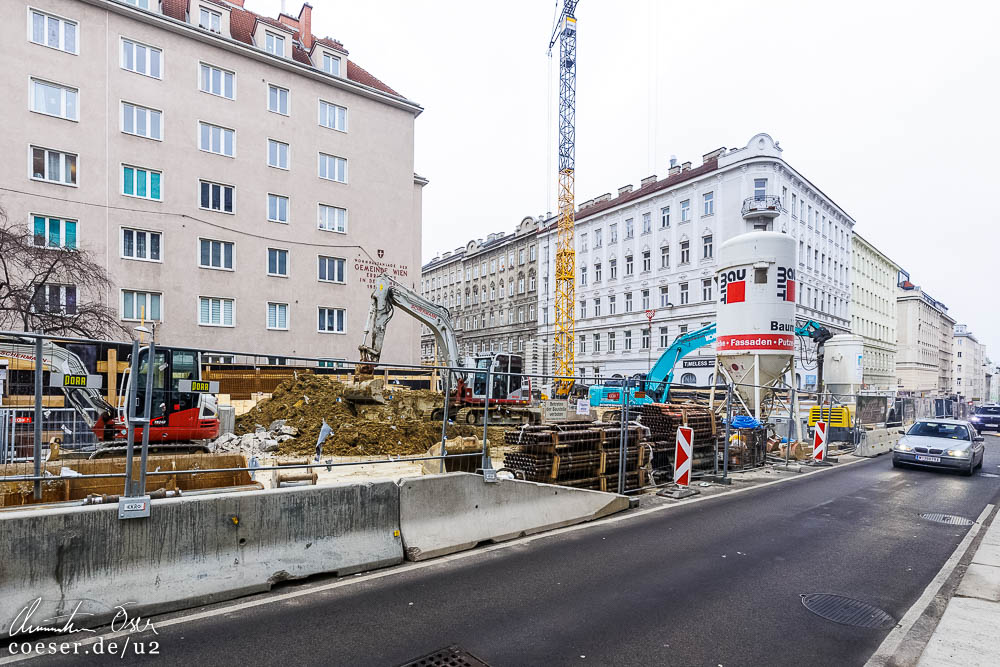 Arbeiten für eine Weichenanlage und einen Notausstieg zwischen den künftigen U2-Stationen Matzleinsdorfer Platz und Reinprechtsdorfer Straße