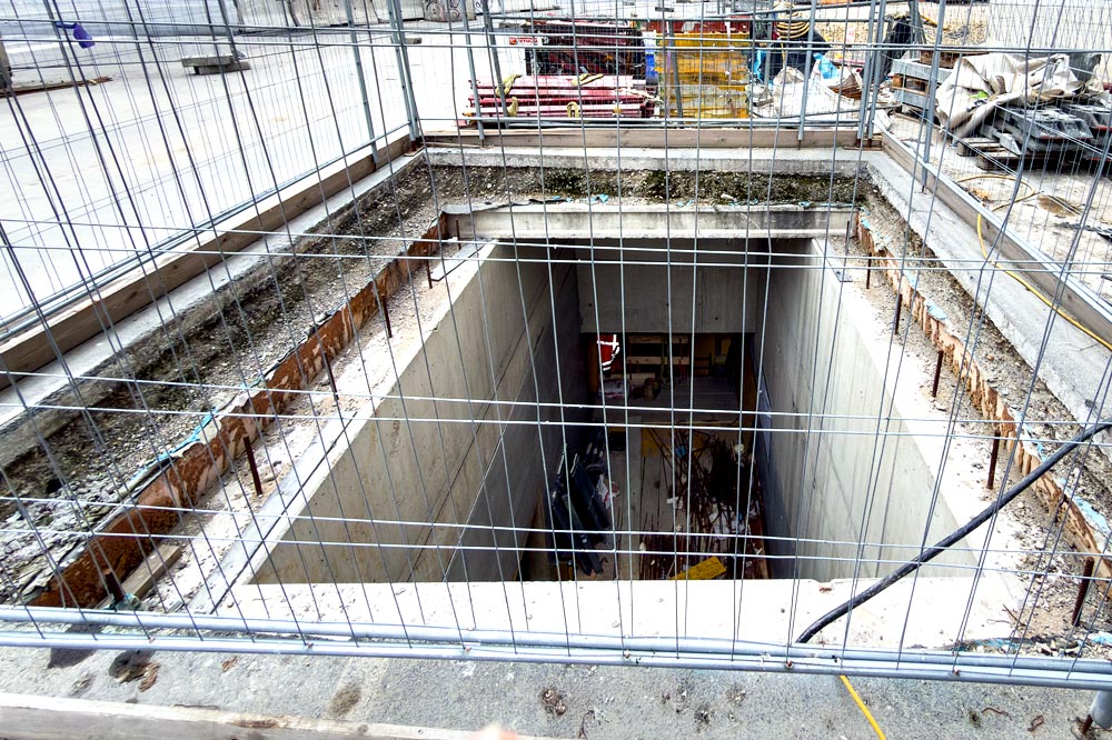 Baustelle an der künftigen Station Matzleinsdorfer Platz für die Verlängerung der Linie U2 in Wien